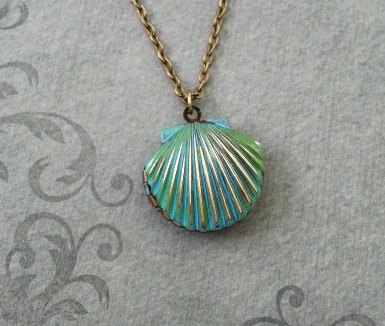Clam Necklace Bronze Patina Clam Locket Oyster Necklace Blue Patina Jewelry Patina Necklace Beach Necklace Ocean Necklace Shell Necklace image 1