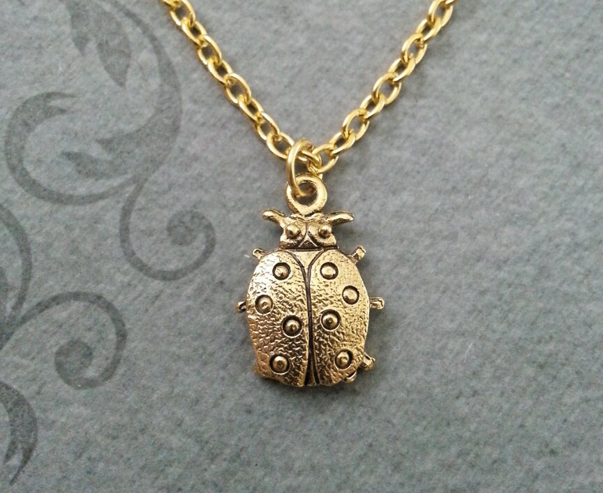 Ladybug Necklace VERY SMALL Gold Lady Bug Necklace Bridesmaid Etsy