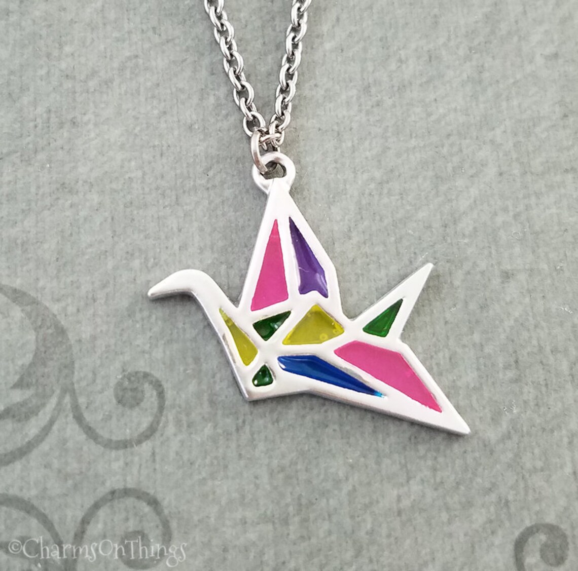 Origami Crane Necklace Paper Crane Jewelry Geometric Necklace Etsy
