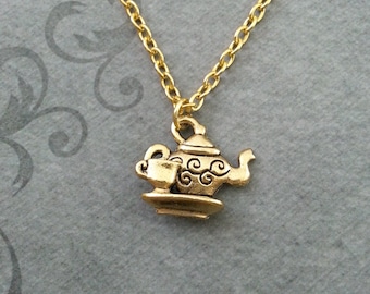 Teapot Necklace VERY SMALL Tea Necklace Teacup Necklace Teapot Charm Teatime Necklace Tea Party Gift Teapot Jewelry Mother's Day Necklace