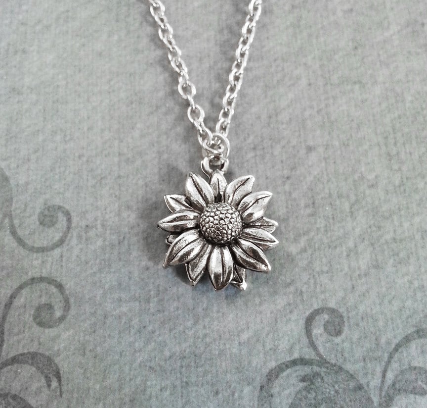 Sunflower necklace silver sale