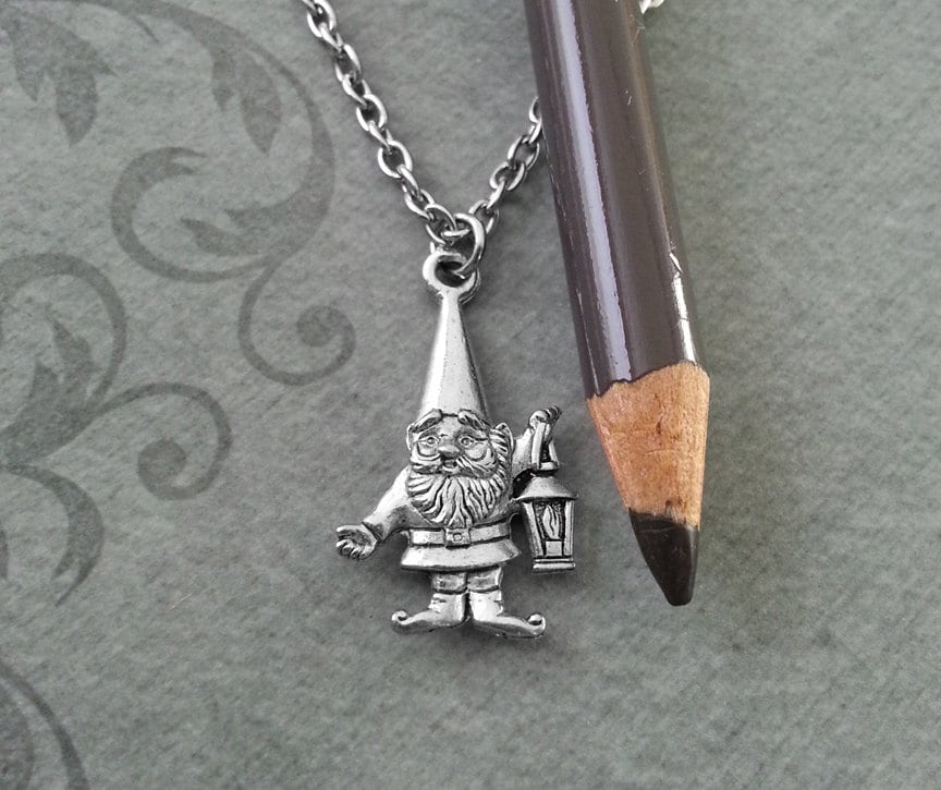 Gnome Necklace SMALL Silver Lawn Gnome Jewelry Garden Gnome Etsy