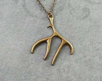 Antler Necklace LARGE Bronze Antlers Necklace Deer Antler Pendant Necklace Antler Charm Necklace Antler Jewelry Deer Necklace Deer Jewelry
