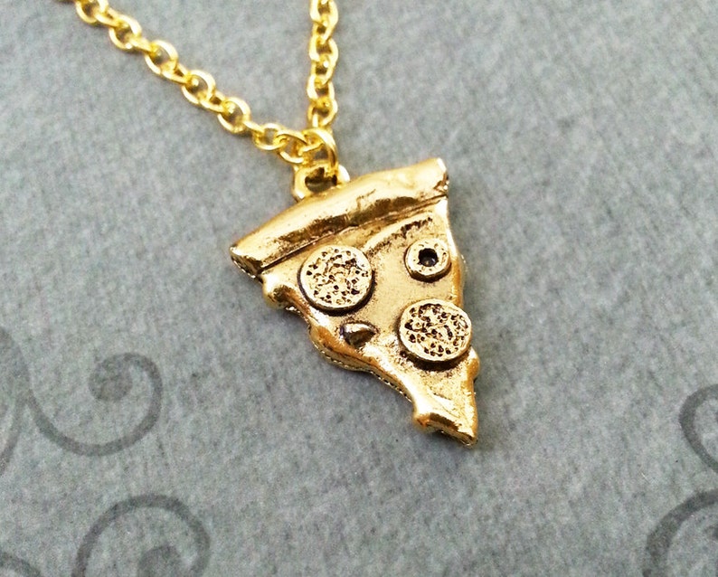 Pizza Necklace Pepperoni Pizza Jewelry Gold Pizza Charm Etsy