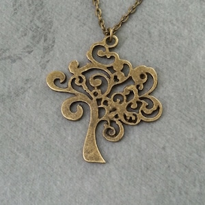 Tree Necklace Curly Tree Jewelry Filigree Tree Charm Necklace Bronze Tree Pendant Necklace Bridesmaid Necklace Brass Necklace Tree Gift