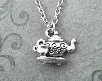 Teapot Necklace SMALL Tea Necklace Teacup Necklace Silver Teapot Charm Teatime Necklace Tea Party Gift Teapot Jewelry Tea Jewelry Pendant
