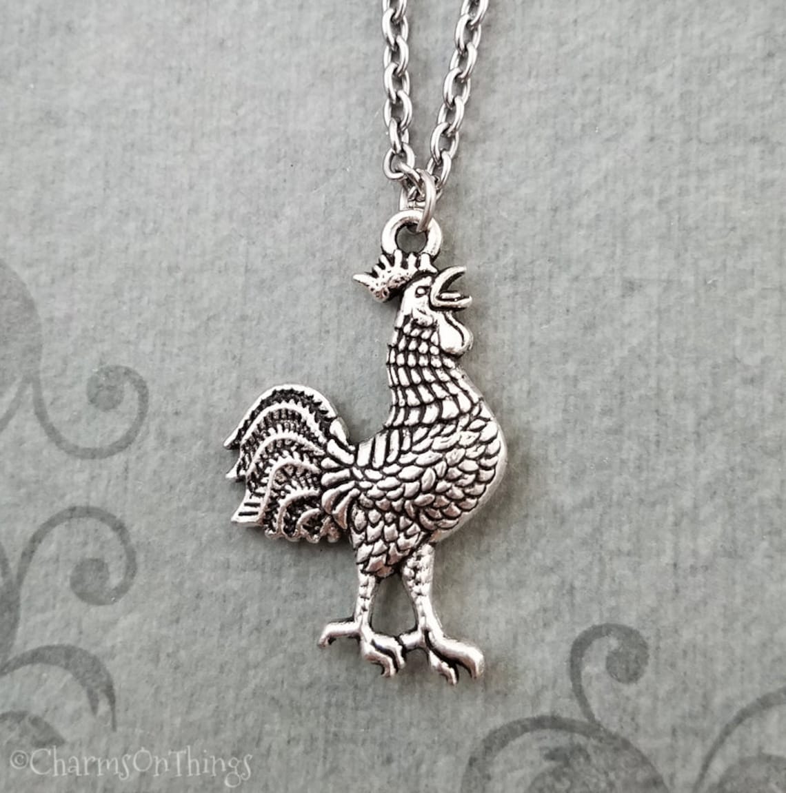 Rooster Necklace Rooster Jewelry Rooster Charm Necklace Farm Etsy