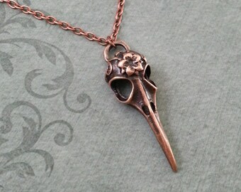 Bird Skull Necklace SMALL Copper Skull Jewelry Skull Pendant Necklace Skull Charm Necklace Copper Jewelry Bridesmaid Necklace Gothic Jewelry