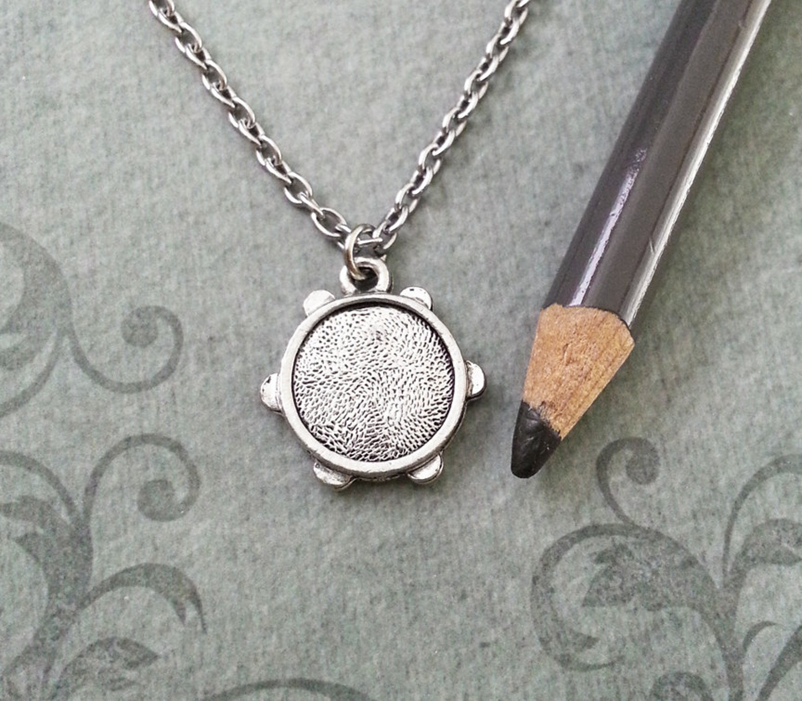 Tambourine Necklace SMALL Silver Tambourine Jewelry Tambourine Etsy