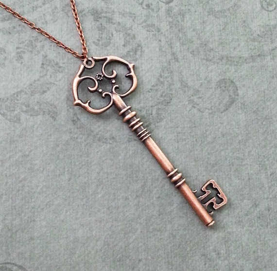 Key Necklace LARGE Skeleton Key Necklace Copper Key Jewelry
