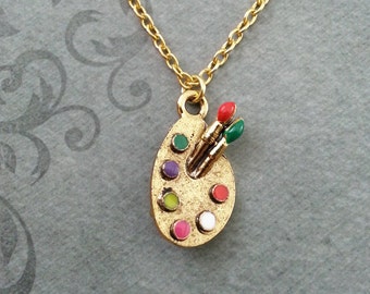 Paint Palette Necklace SMALL Paint Necklace Artist Jewelry Gold Necklace Artist Gift Artist Necklace Paintbrush Necklace Painting Jewelry