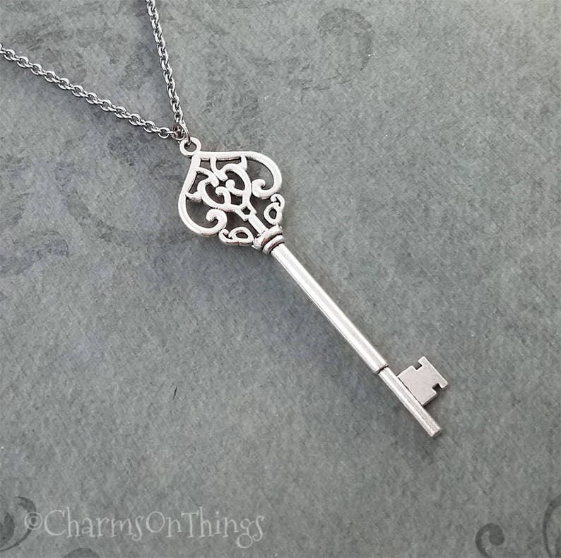 Key Necklace Victorian Key Pendant Necklace Skeleton Key Charm Necklace Vintage Key Antique Key Bridesmaid Necklace Teenage Girl Steampunk image 1