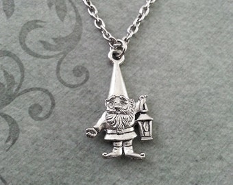 Gnome Necklace SMALL Silver Lawn Gnome Jewelry Garden Gnome Gift Lantern Necklace Fantasy Necklace Gnome Pendant Gnome Charm Bridesmaid Gift