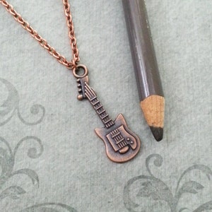 Guitar Charm Necklace SMALL Electric Guitar Jewelry Copper Guitar Charm Necklace Copper Jewelry Guitarist Necklace Guitarist Gift for Dad image 2