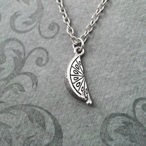 Lemon Necklace SMALL Lemon Jewelry Silver Lemon Charm Necklace Lemon Pendant Necklace Lemon Wedge Lemon Slice Fruit Necklace Lime Necklace