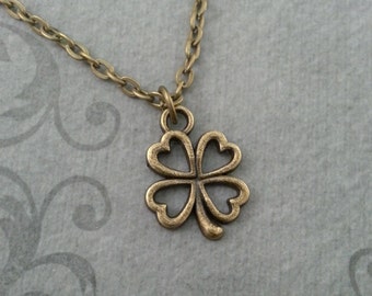 Four Leaf Clover Necklace, SMALL Clover Pendant Necklace, St. Patrick's Day Gift, Lucky Necklace St. Patrick's Necklace, Irish Jewelry