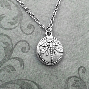 Dragonfly Necklace SMALL Silver Dragonfly Jewelry Dragonfly Medallion Dragonfly Charm Necklace Dragonfly Pendant Insect Necklace Bug Jewelry