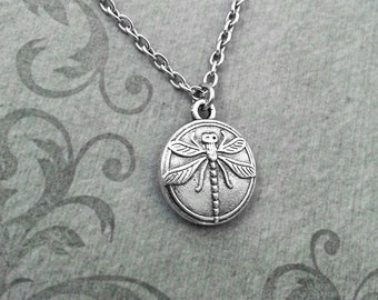 Dragonfly Necklace SMALL Silver Dragonfly Jewelry Dragonfly Medallion Dragonfly Charm Necklace Dragonfly Pendant Insect Necklace Bug Jewelry