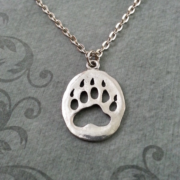 Paw Print Necklace, Hunting Jewelry, Bear Claw Pendant, Hunters Necklace, Native American Jewelry, Bear Charm Necklace, Bear Print Necklace