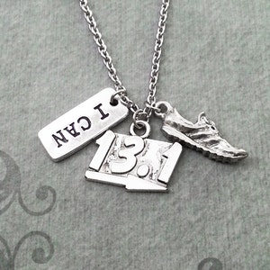 Tennis Shoe Necklace SMALL Running Shoe Jewelry Sneaker Necklace Marathon Jewelry I Can 13 Mile Marker Necklace Running Gift Runner Jewelry