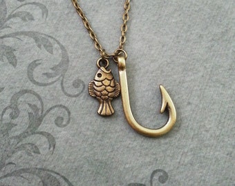 Fishhook Necklace Bronze Fish Hook Necklace Fishing Jewelry Fishing Necklace Fish Jewelry Fishing Gift Fish Necklace Engagement Gift
