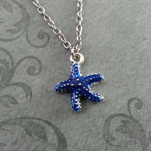 Blue Starfish Necklace, SMALL Starfish Jewelry, Enamel Starfish Charm, Teenage Girl Jewelry, Enamel Jewelry, Bridesmaid Gift, Ocean Necklace