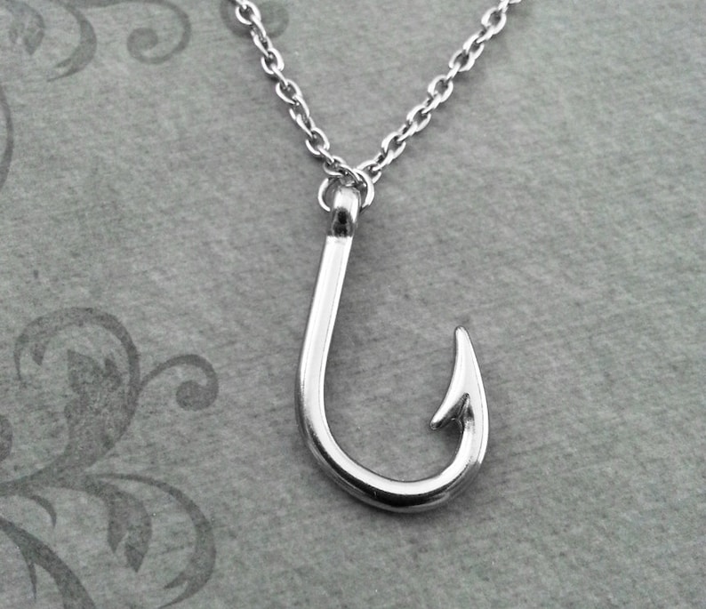 Fishhook Necklace Fish Hook Necklace Fishing Jewelry Fishing Necklace Fish Jewelry Fishing Gift Fish Necklace Engagement Gift Boyfriend image 1