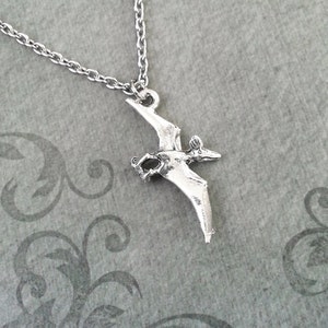 Pterodactyl Necklace SMALL Dinosaur Necklace Dinosaur Jewelry Flying Dinosaur Charm Necklace Silver Pendant Necklace Dinosaur Survival Gift