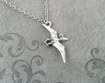Pterodactyl Necklace SMALL Dinosaur Necklace Dinosaur Jewelry Flying Dinosaur Charm Necklace Silver Pendant Necklace Dinosaur Survival Gift
