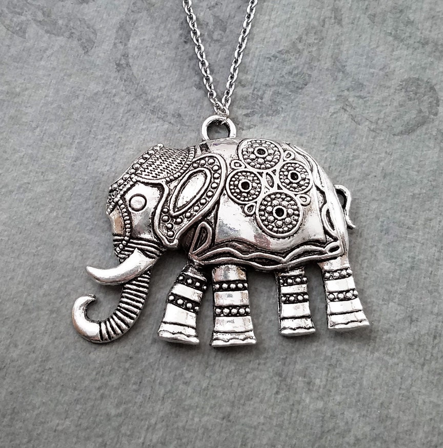 LARGE Elephant Pendant Necklace Indian 
