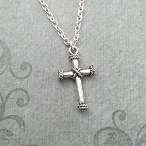 Cross Necklace SMALL Silver Cross Charm Necklace Christian Cross Jewelry Christian Necklace Christian Gift Easter Jewelry Jesus Christ Gift