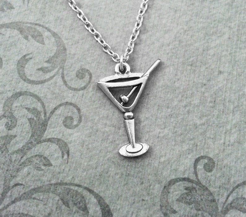 Martini Necklace SMALL Silver Martini Jewelry Olive Necklace Etsy
