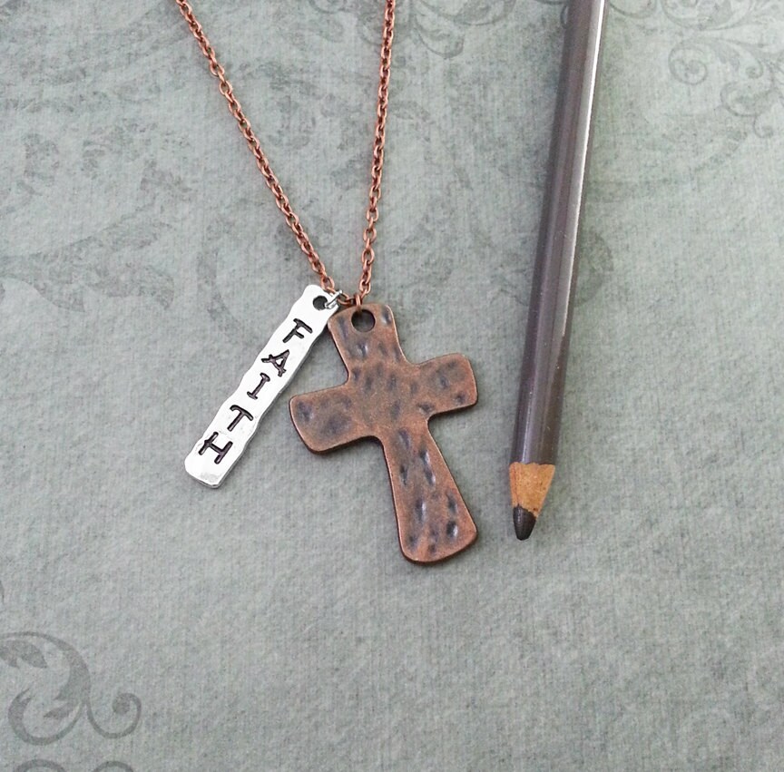 Cross Necklace Copper Cross Jewelry Jesus Cross Faith Necklace Etsy