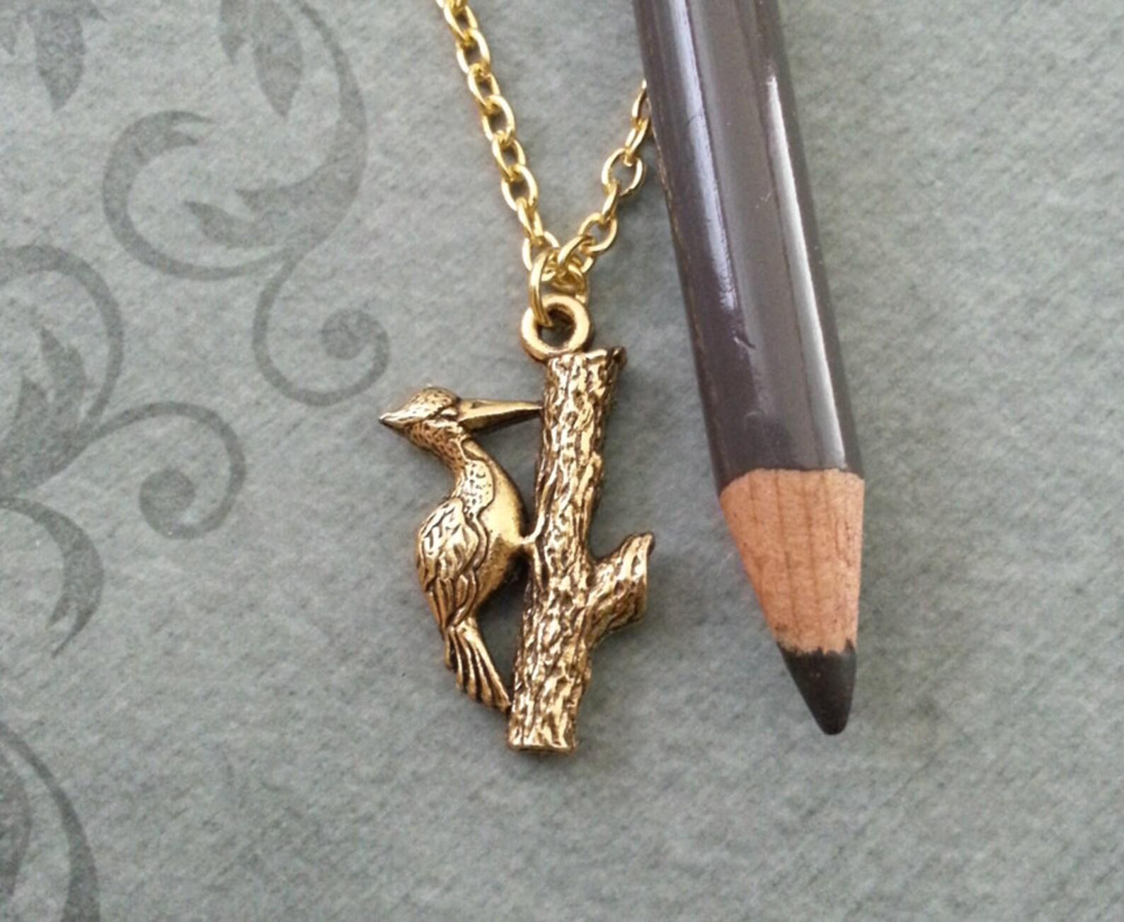 Woodpecker Necklace VERY SMALL Woodpecker Jewelry Gold Pendant Etsy