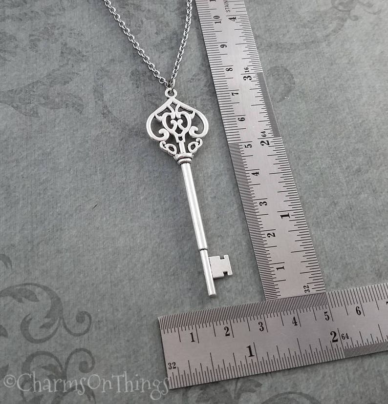 Key Necklace Victorian Key Pendant Necklace Skeleton Key Charm Necklace Vintage Key Antique Key Bridesmaid Necklace Teenage Girl Steampunk image 2