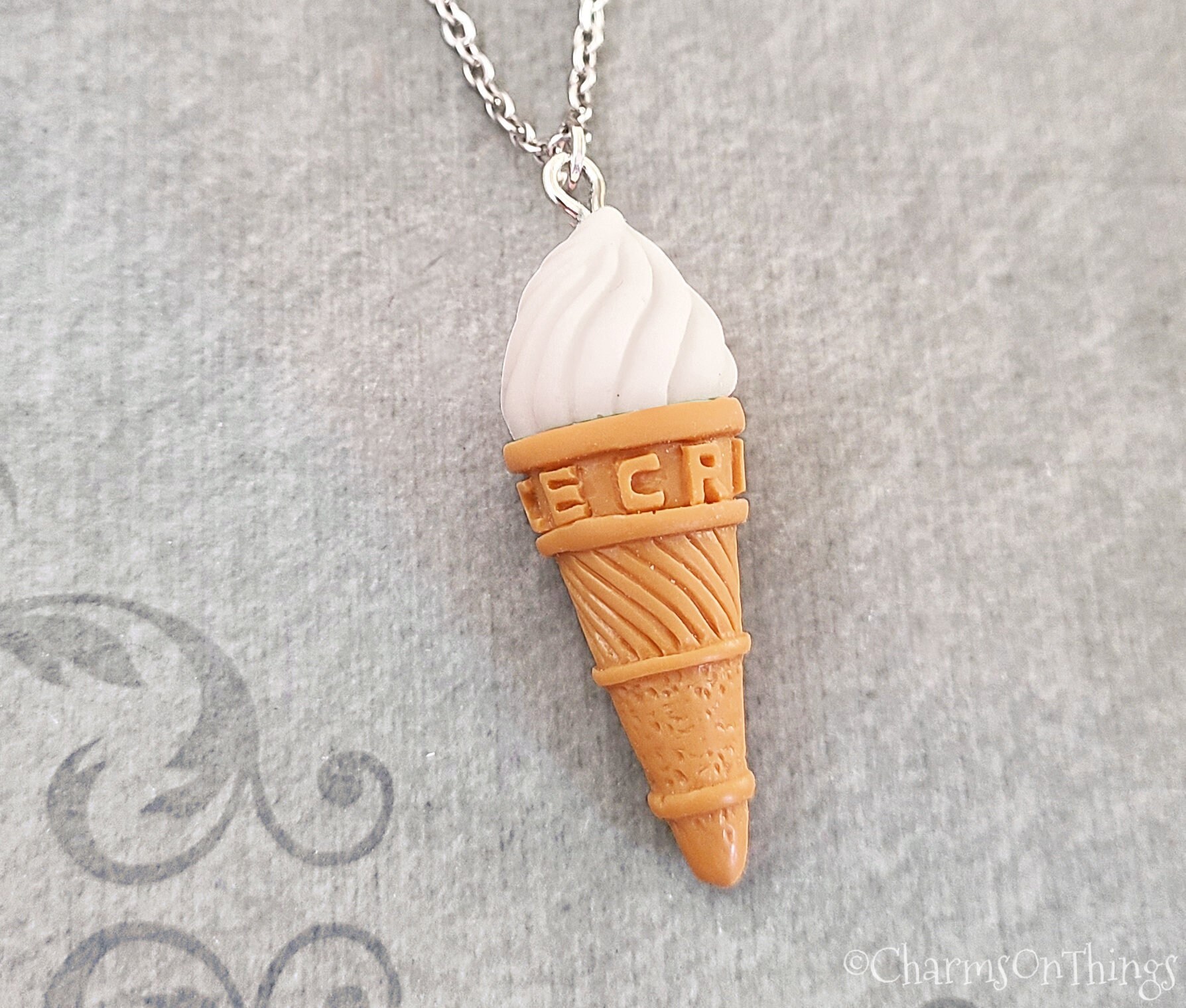 Ice Cream Cone Necklace Vanilla Ice Cream Charm Necklace SMALL Ice Cream Pendant Ice Cream Jewelry Cute Jewelry Food Jewelry Ice Cream Gift