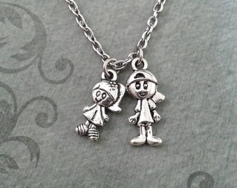 Boy and Girl Necklace, SMALL Little Girl Necklace, Mother's Day Gift, Son and Daughter Necklace, Gift for Mom Children Necklace Mom Necklace