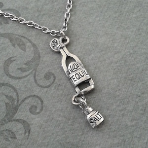 Tequila Necklace SMALL Bottle of Tequila Lime and Salt Necklace Bachelorette Gift Bridesmaid Necklace 21st Birthday Present Bartender Gift