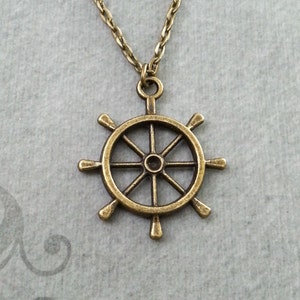 Ship Wheel Necklace Bronze Wheel Jewelry Ship's Wheel Necklace Helm Necklace Nautical Jewelry Captain Necklace Long Distance Travel Gift