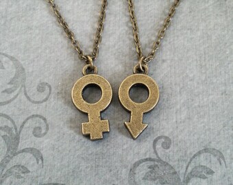 Mars and Venus Necklaces Mars Symbol Necklace Bronze Venus Symbol Necklace Gender Symbol Jewelry Boyfriend Necklace Girlfriend Necklace