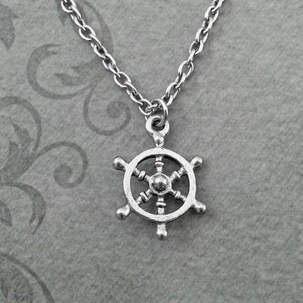 Ship Wheel Necklace, SMALL Ship Necklace, Pirate Necklace, Ship Jewelry, Long Distance Relationship, Travel Necklace, Boat Wheel Necklace