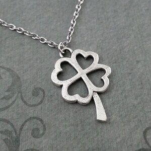Four Leaf Clover Necklace, Silver Clover Pendant Necklace, St. Patrick&#39;s Day Gift, Lucky Necklace, St. Patrick&#39;s Necklace, Irish Jewelry