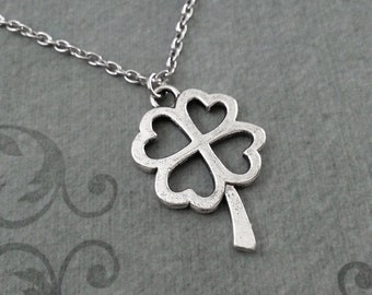 Four Leaf Clover Necklace, Silver Clover Pendant Necklace, St. Patrick's Day Gift, Lucky Necklace, St. Patrick's Necklace, Irish Jewelry
