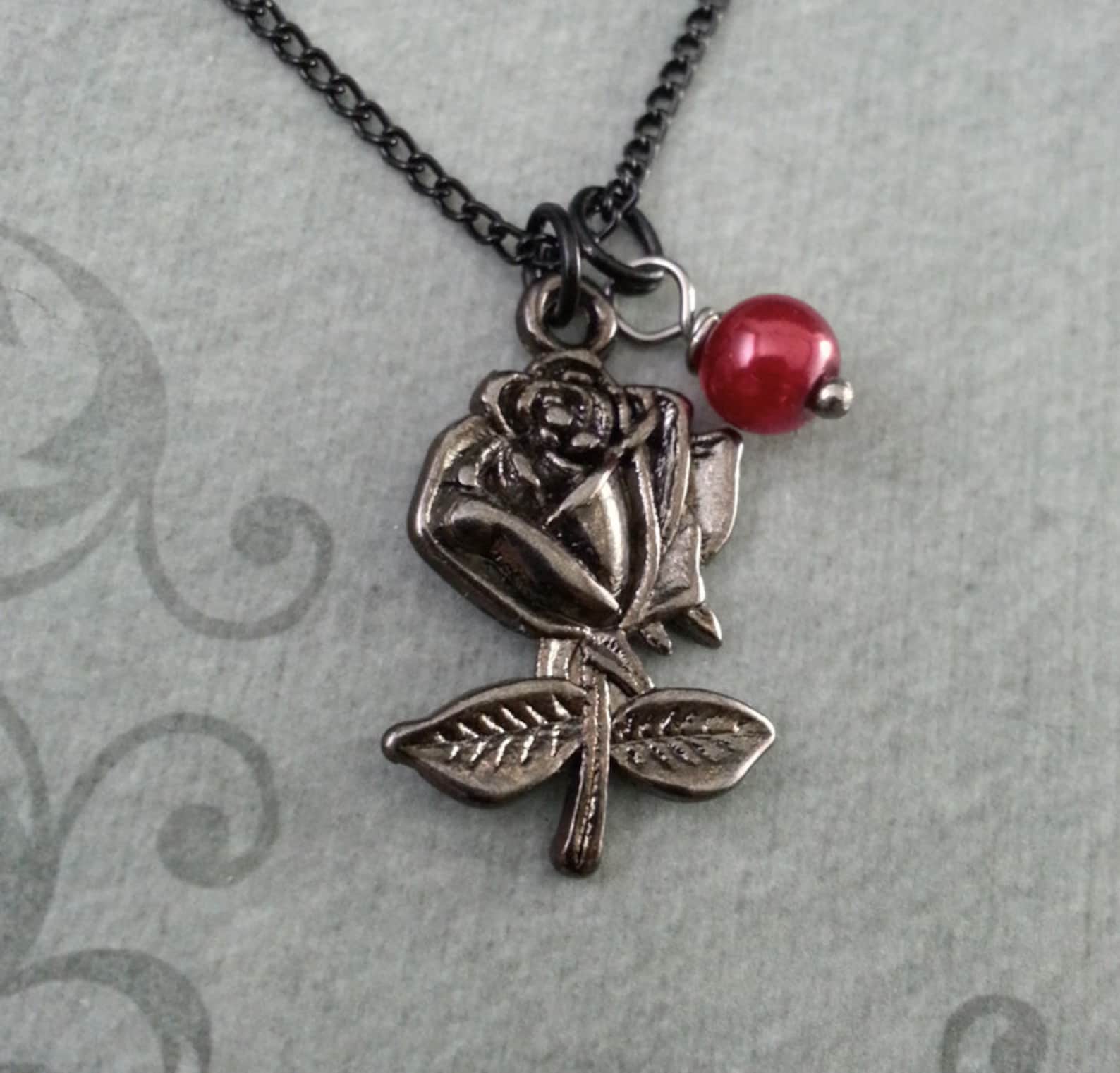 Black Rose Necklace Rose Jewelry Black Necklace Etsy