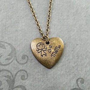 Mama Necklace Bronze Heart Necklace Mama Jewelry Mom Necklace Mother&#39;s Day Gift Mother&#39;s Day Jewelry Little Girl Necklace Daughter Jewelry