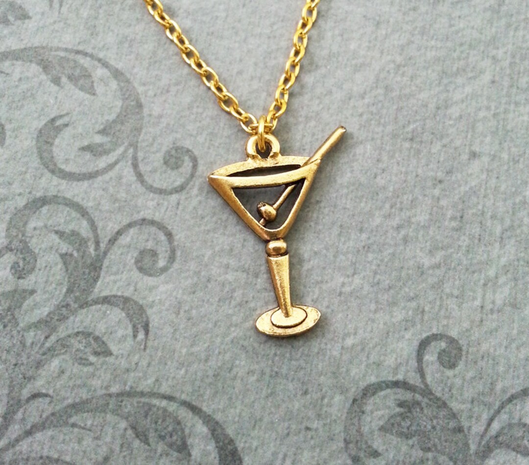 Martini Necklace SMALL Gold Martini Jewelry Olive Charm Necklace