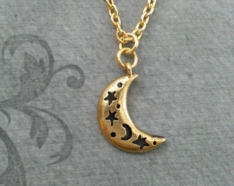 Moon Necklace VERY SMALL Half Moon Jewelry Gold Necklace Crescent Moon Pendant Necklace Charm Necklace Bridesmaid Necklace Star Necklace