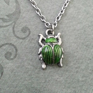 Scarab Necklace VERY SMALL Scarab Jewelry Egyptian Necklace Egyptian Jewelry Beetle Necklace Silver Necklace Ankh Charm Green Scarab Beetle
