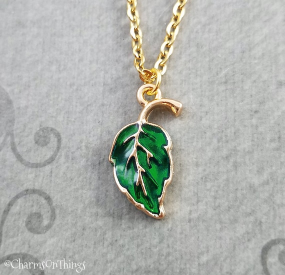 Leaf Necklace SMALL Green Leaf Charm Leaf Jewelry Leaf Pendant