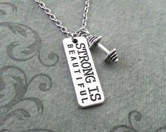 Strong Is Beautiful Necklace VERY SMALL Dumbbell Necklace Barbell Necklace Exercise Gift Exercise Necklace Workout Gift Weight Loss Gift